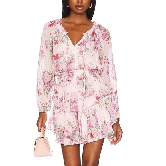LoveShackFancy Dresses & Skirts - LoveShackFancy Floral Shimmering Springs Popover Mini Dress XL